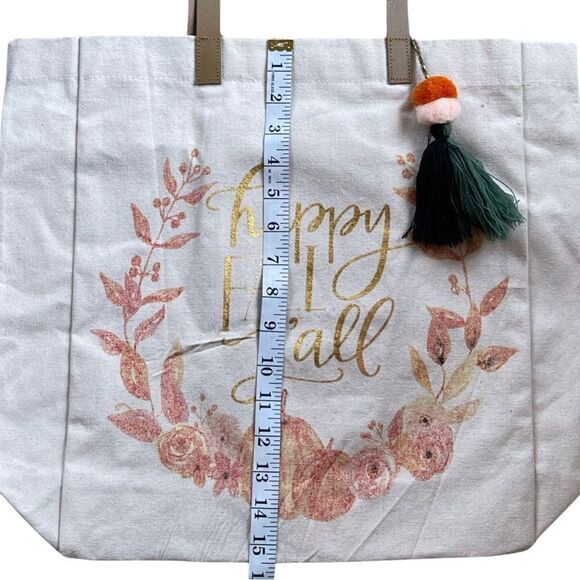 Eccolo World Traveler Canvas Happy Fall Y’All Pom Tote Leatherlike Straps NWOT - Picture 5 of 7